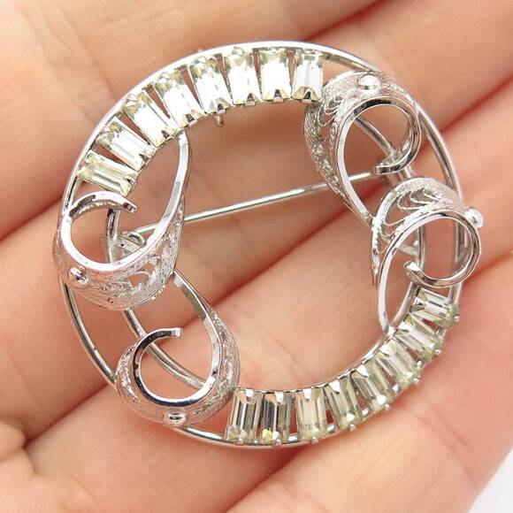 Other - 925 Sterling Silver Vintage Carl Art Rhinestone Filigree Pin Brooch / Pendant